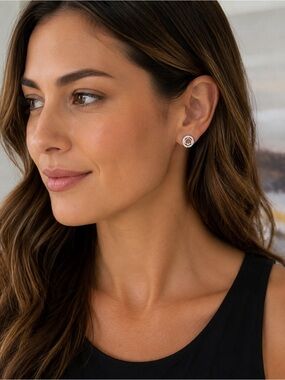 KATE SPADE Silver The Spade Pavé Halo Stud Earrings NWT